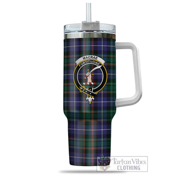 MacRae Hunting Modern Tartan and Family Crest Tumbler with Handle