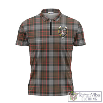 MacRae Hunting Weathered Tartan Zipper Polo Shirt with Family Crest