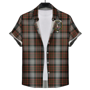 MacRae Hunting Weathered Tartan Short Sleeve Button Down Shirt with Family Crest