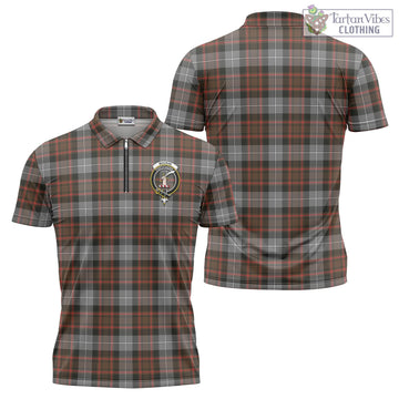 MacRae Hunting Weathered Tartan Zipper Polo Shirt with Family Crest