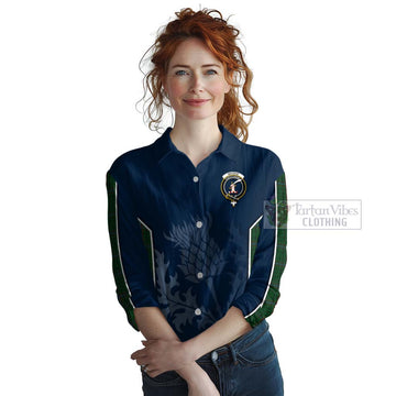 Tartan Vibes Clothing MacRae (McRae) Tartan Women's Casual Shirt with Family Crest and Scottish Thistle Vibes Sport Style