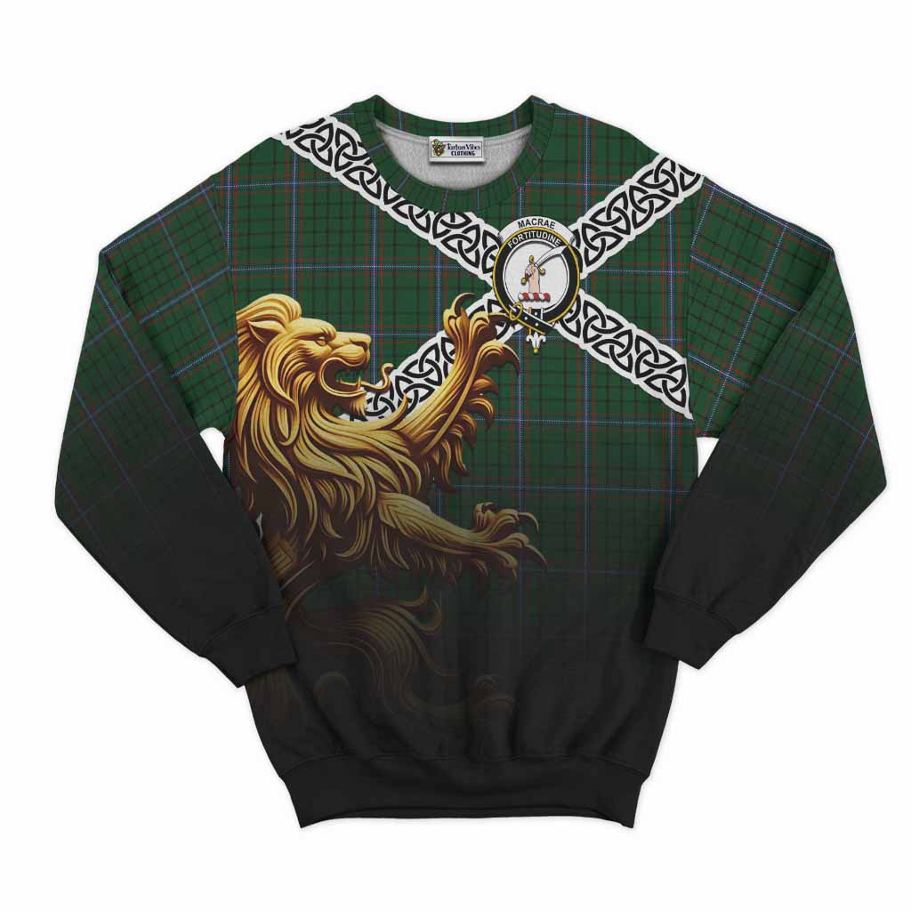 Tartan Vibes Clothing MacRae (McRae) Crest Tartan Sweatshirt with Golden Lion Emblem Celtic Style