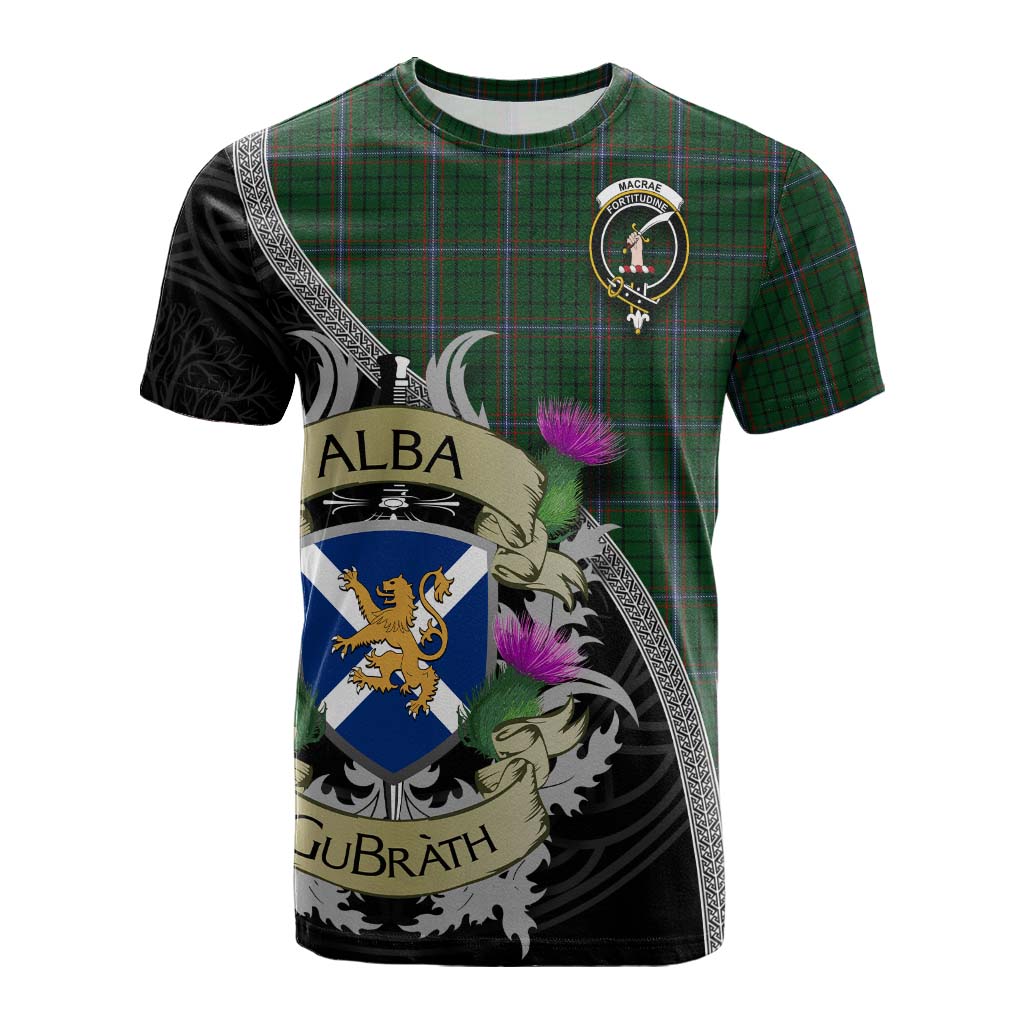 Tartan Vibes Clothing MacRae (McRae) Tartan Family Crest Cotton T-shirt Lion Rampant Royal Thistle Shield Celtic Inspired