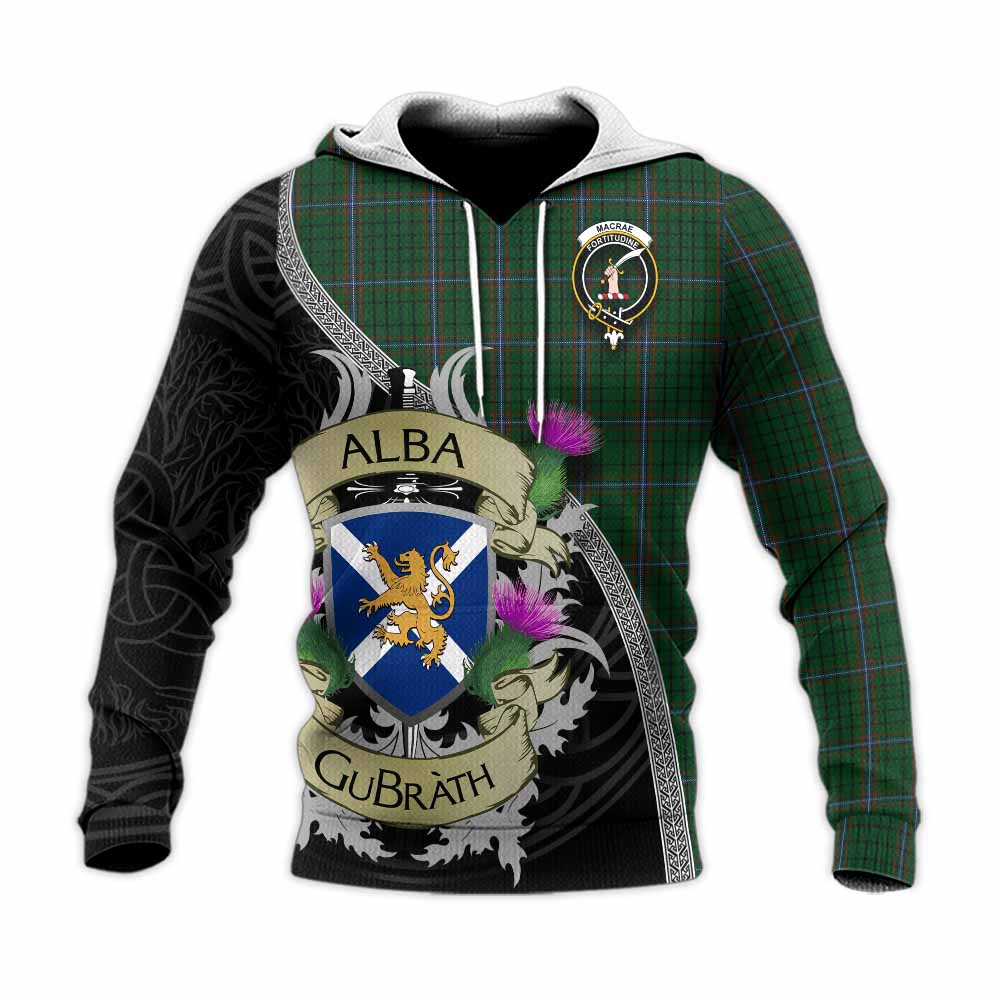 Tartan Vibes Clothing MacRae (McRae) Tartan Family Crest Knitted Hoodie Lion Rampant Royal Thistle Shield Celtic Inspired
