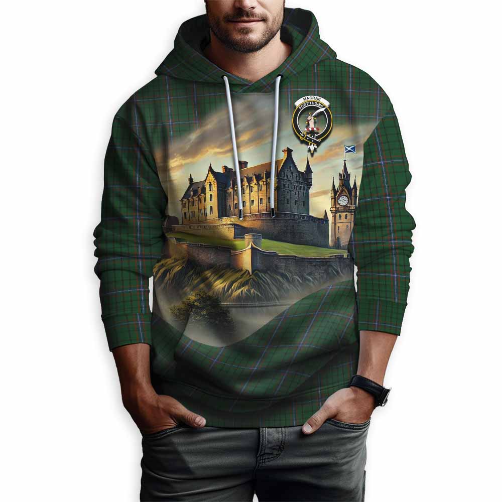 Tartan Vibes Clothing MacRae (McRae) Tartan Family Crest Hoodie with Scottish Ancient Castle Style