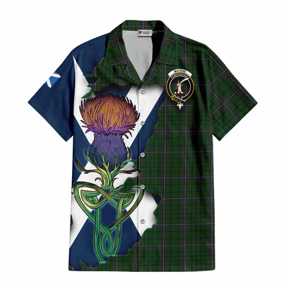 Tartan Vibes Clothing MacRae (McRae) Tartan Family Crest Short Sleeve Button Shirt Scottish Thistle Celtic Inspired