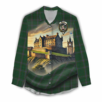 Tartan Vibes Clothing MacRae (McRae) Tartan Family Crest Women's Casual Shirt with Scottish Ancient Castle Style