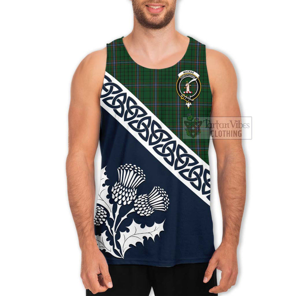 Tartan Vibes Clothing MacRae (McRae) Tartan Men's Tank Top Featuring Thistle and Scotland Map