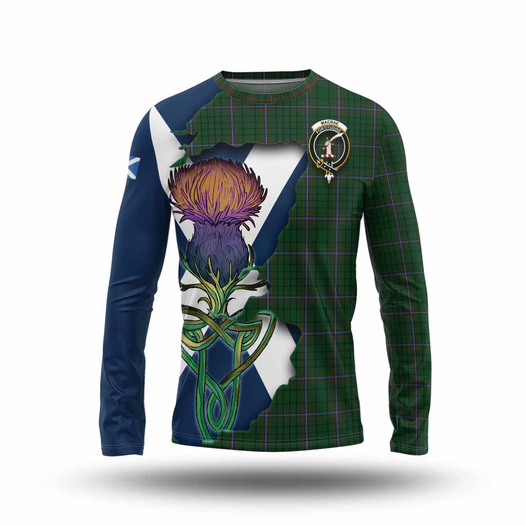 Tartan Vibes Clothing MacRae (McRae) Tartan Family Crest Long Sleeve T-Shirt Scottish Thistle Celtic Inspired