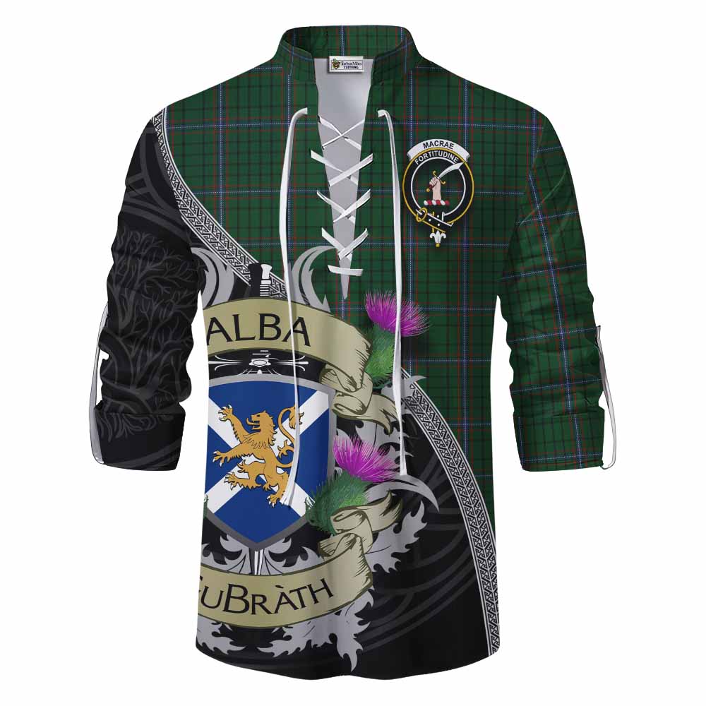 Tartan Vibes Clothing MacRae (McRae) Tartan Family Crest Ghillie Kilt Shirt Lion Rampant Royal Thistle Shield Celtic Inspired