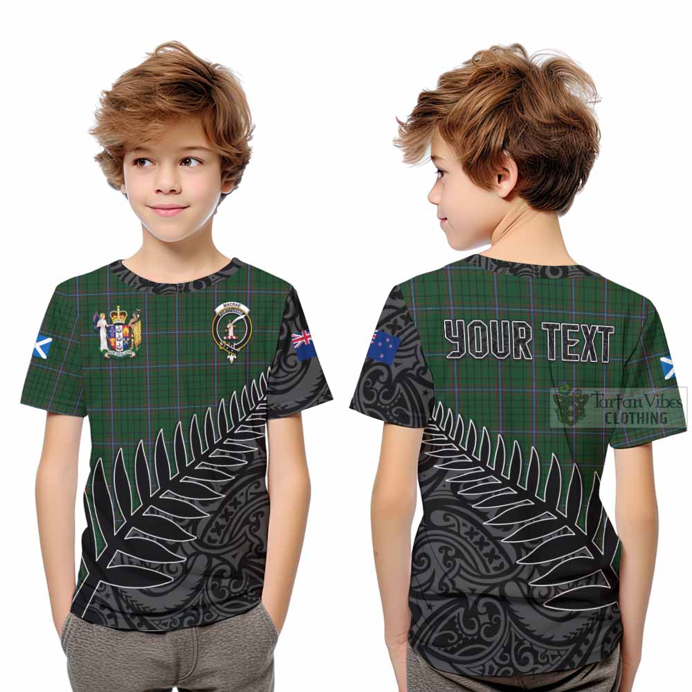 Tartan Vibes Clothing MacRae (McRae) Crest Tartan Kid T-Shirt with New Zealand Silver Fern Half Style