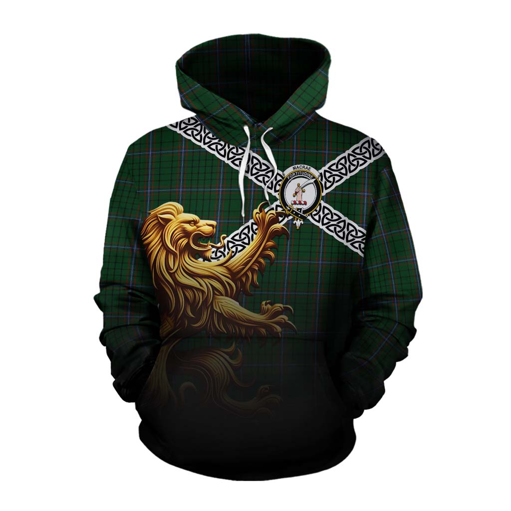 Tartan Vibes Clothing MacRae (McRae) Crest Tartan Cotton Hoodie with Golden Lion Emblem Celtic Style