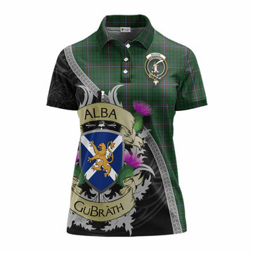 MacRae (McRae) Tartan Family Crest Women's Polo Shirt Lion Rampant Royal Thistle Shield Celtic Inspired