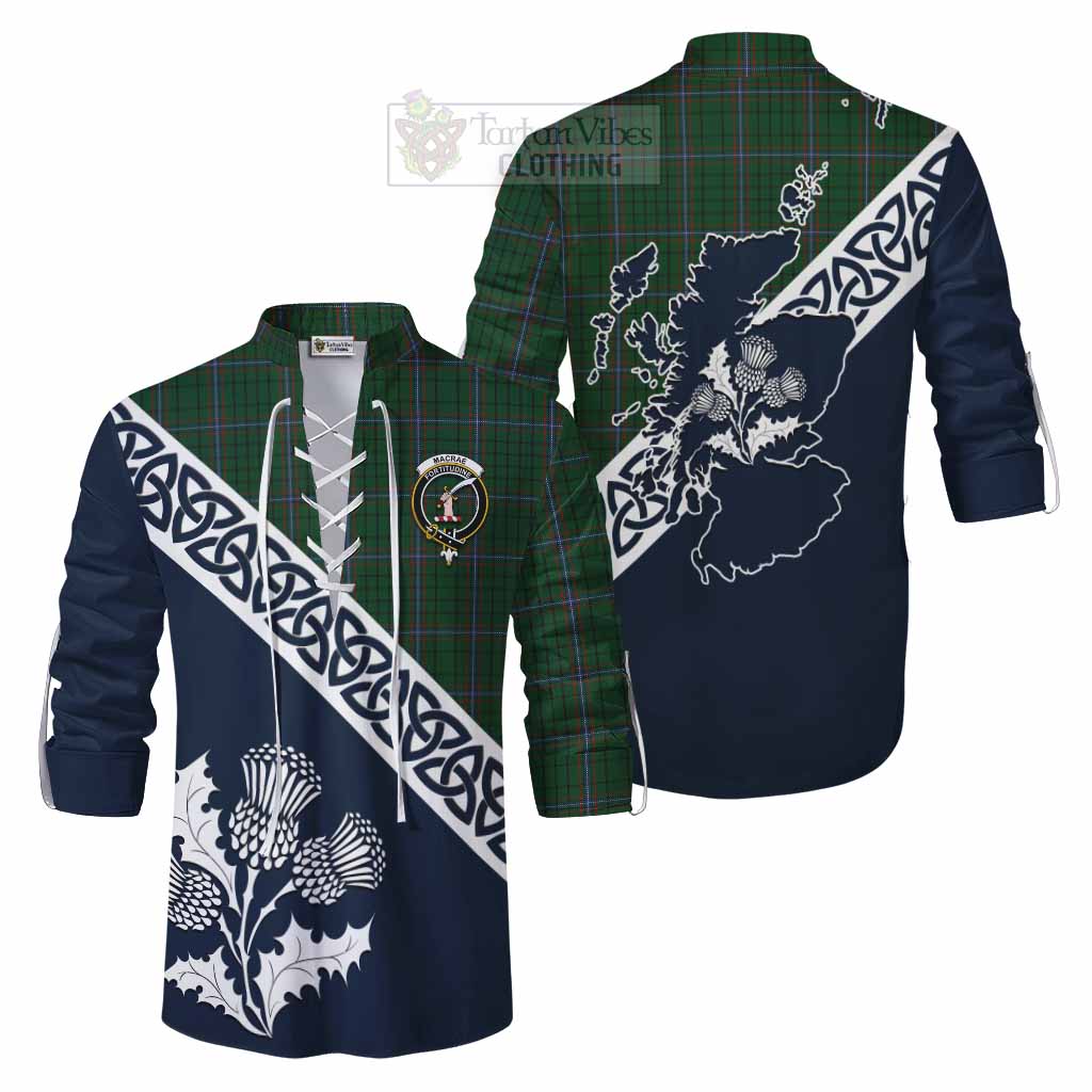 Tartan Vibes Clothing MacRae (McRae) Tartan Ghillie Kilt Shirt Featuring Thistle and Scotland Map