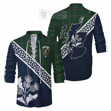 Tartan Vibes Clothing MacRae (McRae) Tartan Ghillie Kilt Shirt Featuring Thistle and Scotland Map