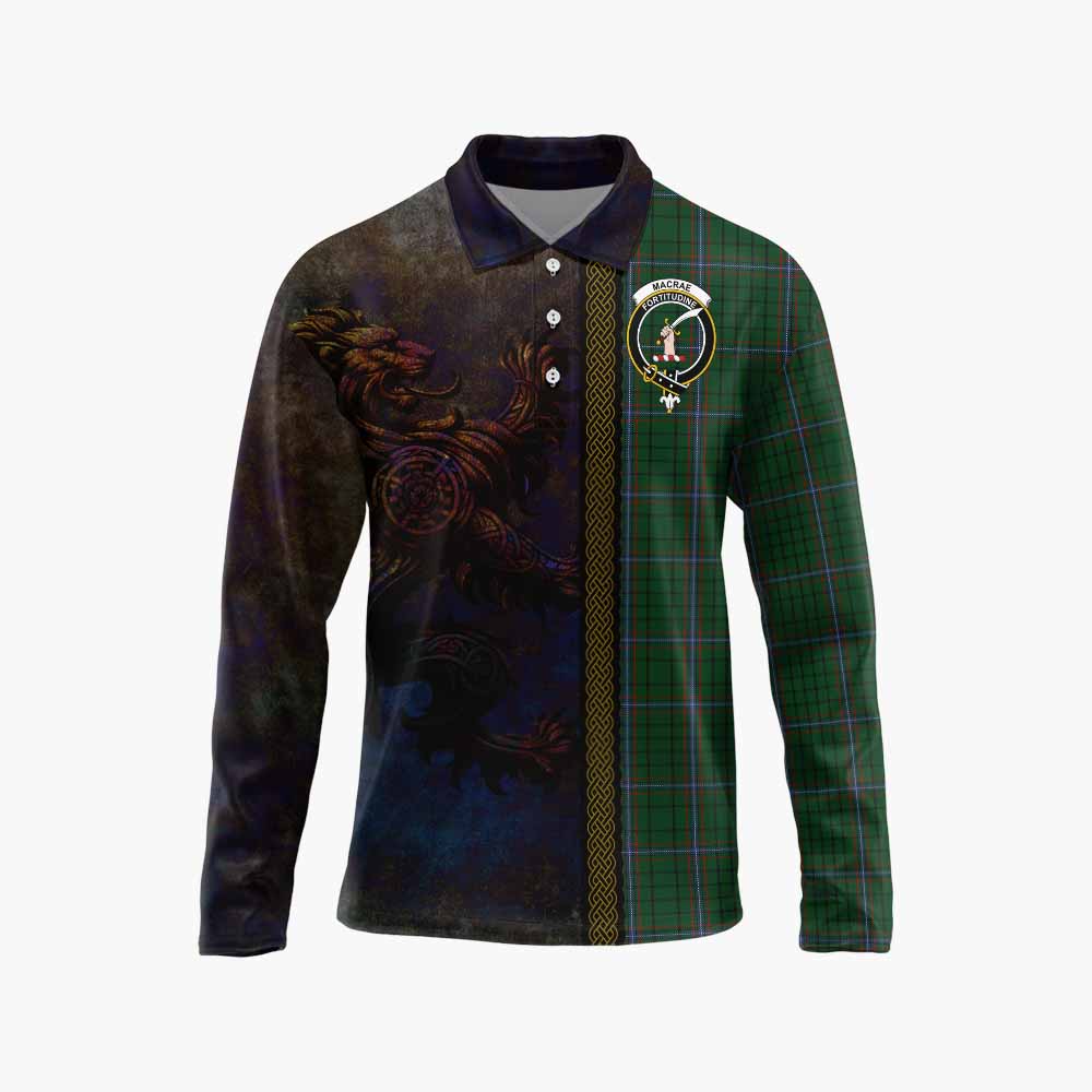 Tartan Vibes Clothing MacRae (McRae) Tartan Family Crest Long Sleeve Polo Shirt Alba Gu Brath Be Brave Lion Ancient Style
