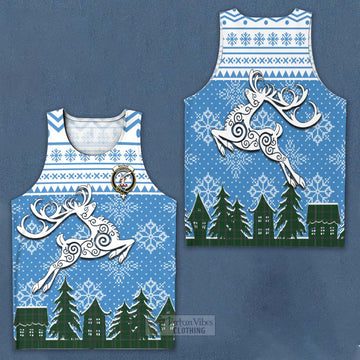 Tartan Vibes Clothing MacRae (McRae) Clan Christmas Men's Tank Top Celtic Reindeer Style