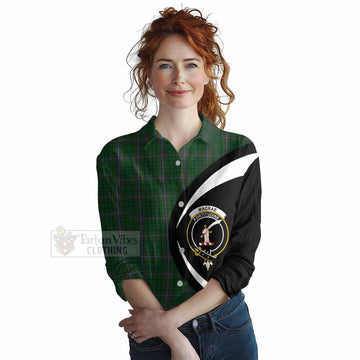 Tartan Vibes Clothing MacRae (McRae) Tartan Women's Casual Shirt with Family Crest Circle Style