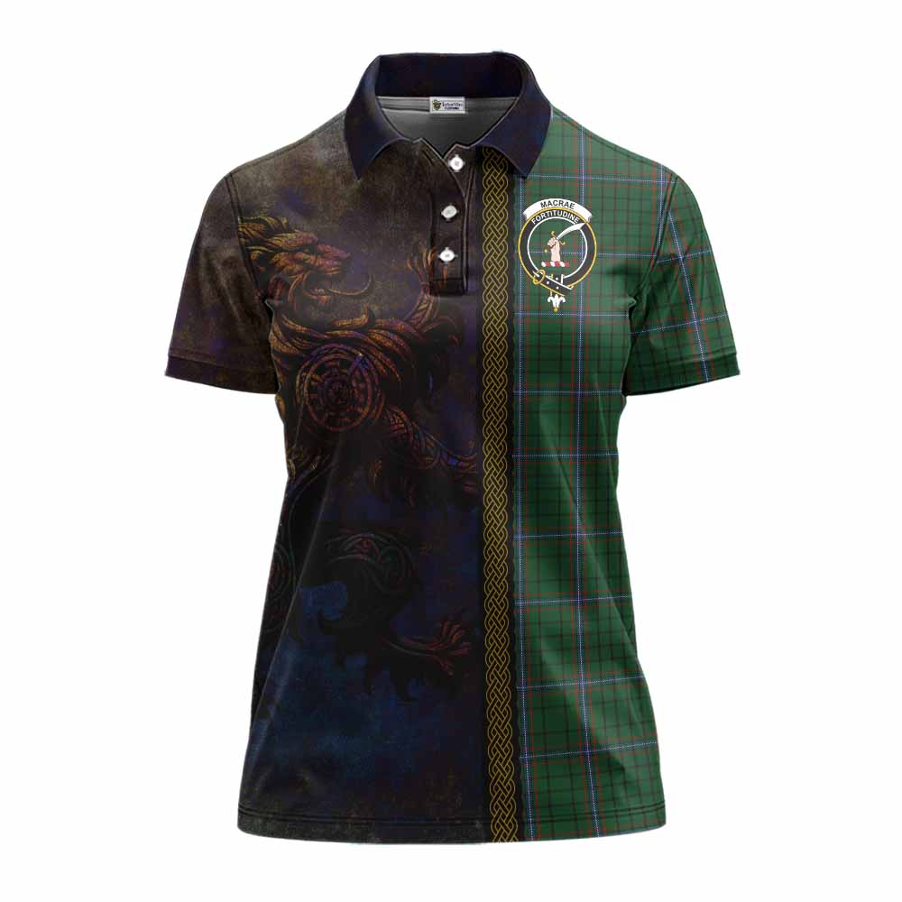 Tartan Vibes Clothing MacRae (McRae) Tartan Family Crest Women's Polo Shirt Alba Gu Brath Be Brave Lion Ancient Style