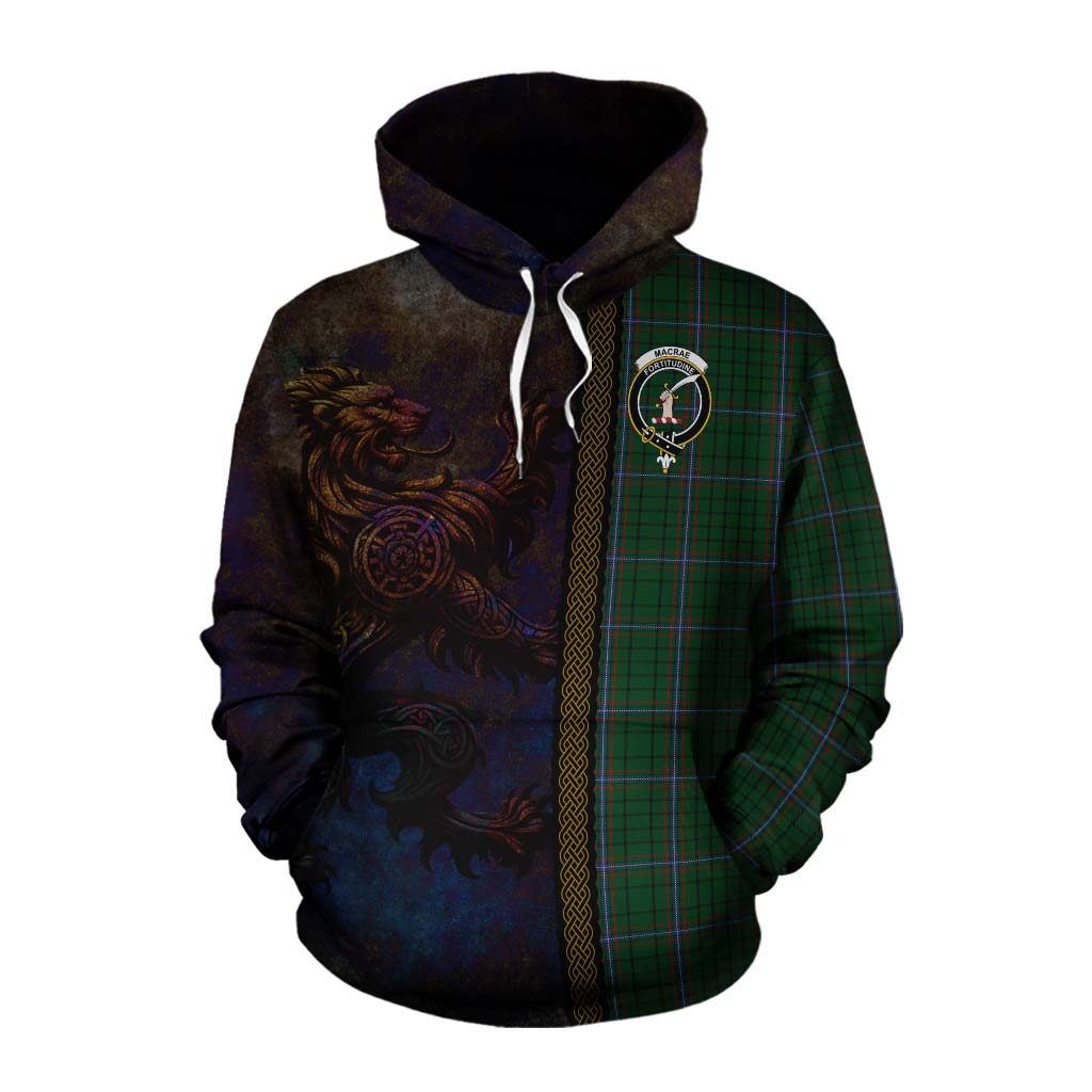 Tartan Vibes Clothing MacRae (McRae) Tartan Family Crest Cotton Hoodie Alba Gu Brath Be Brave Lion Ancient Style