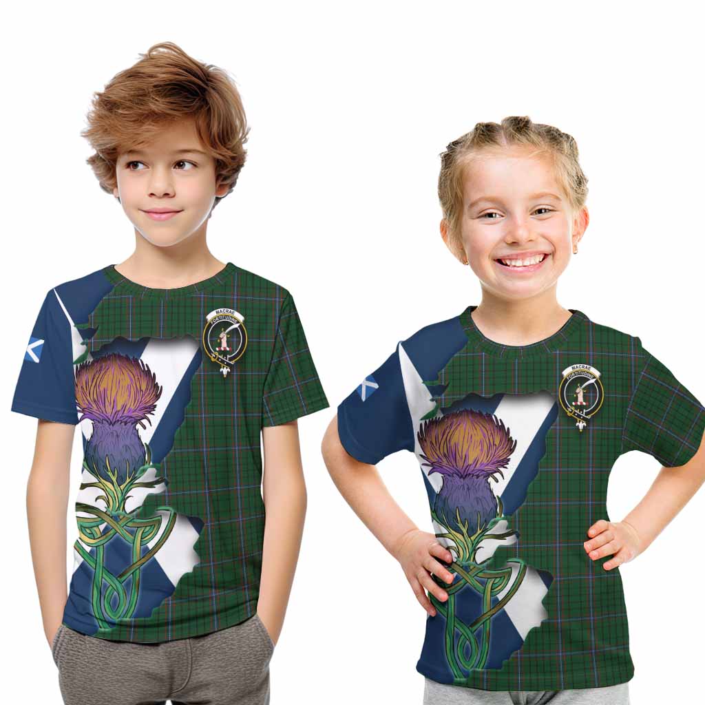 Tartan Vibes Clothing MacRae (McRae) Tartan Family Crest Kid T-Shirt Scottish Thistle Celtic Inspired
