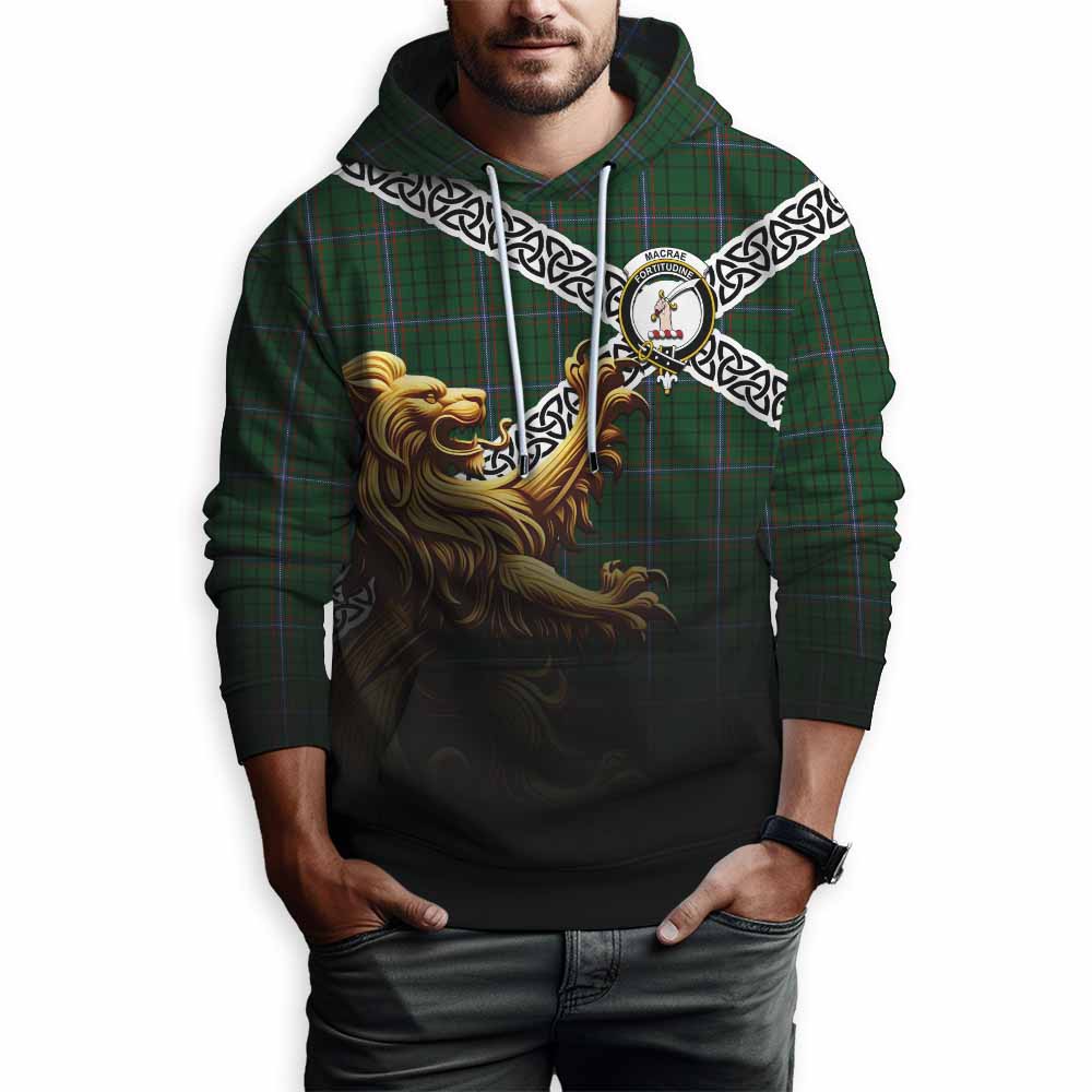 Tartan Vibes Clothing MacRae (McRae) Crest Tartan Hoodie with Golden Lion Emblem Celtic Style