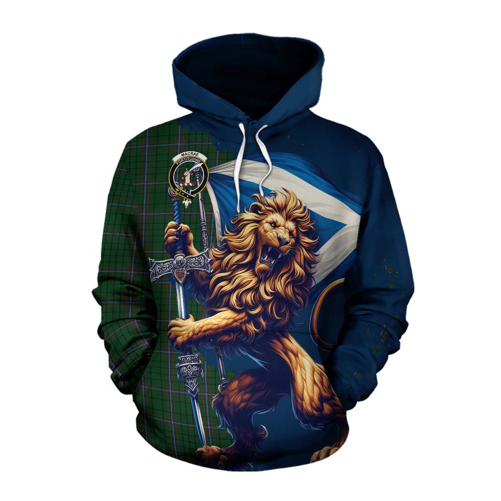 Tartan Vibes Clothing MacRae (McRae) Tartan Family Crest Cotton Hoodie with Scottish Majestic Lion