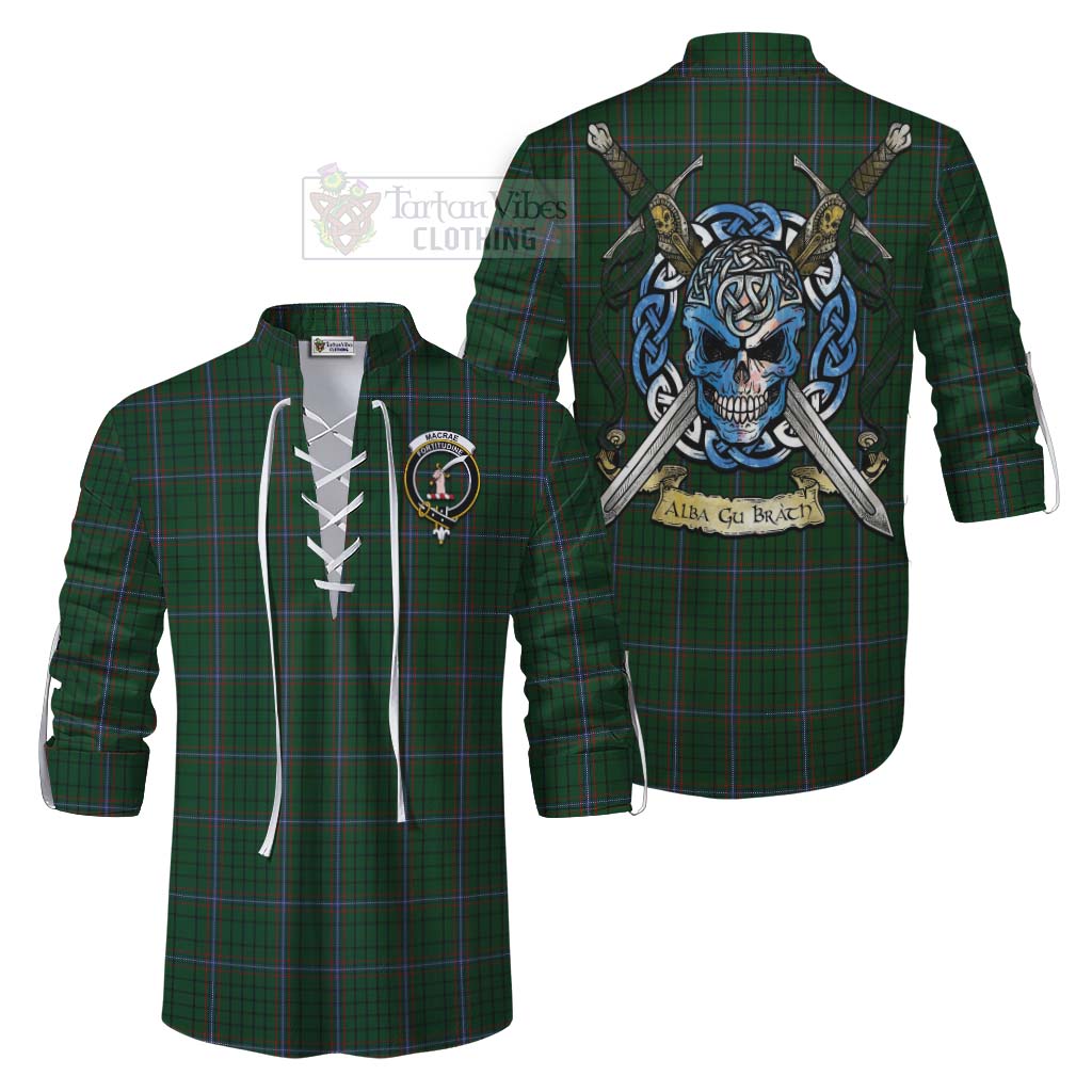 Tartan Vibes Clothing MacRae (McRae) Tartan Ghillie Kilt Shirt with Family Crest Celtic Skull Style