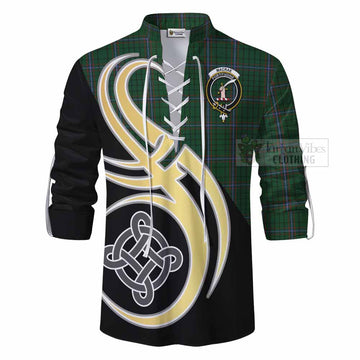 Tartan Vibes Clothing MacRae (McRae) Tartan Ghillie Kilt Shirt with Family Crest and Celtic Symbol Style