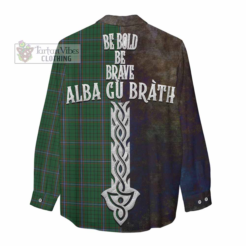 Tartan Vibes Clothing MacRae (McRae) Tartan Family Crest Women's Casual Shirt Alba Gu Brath Be Brave Lion Ancient Style
