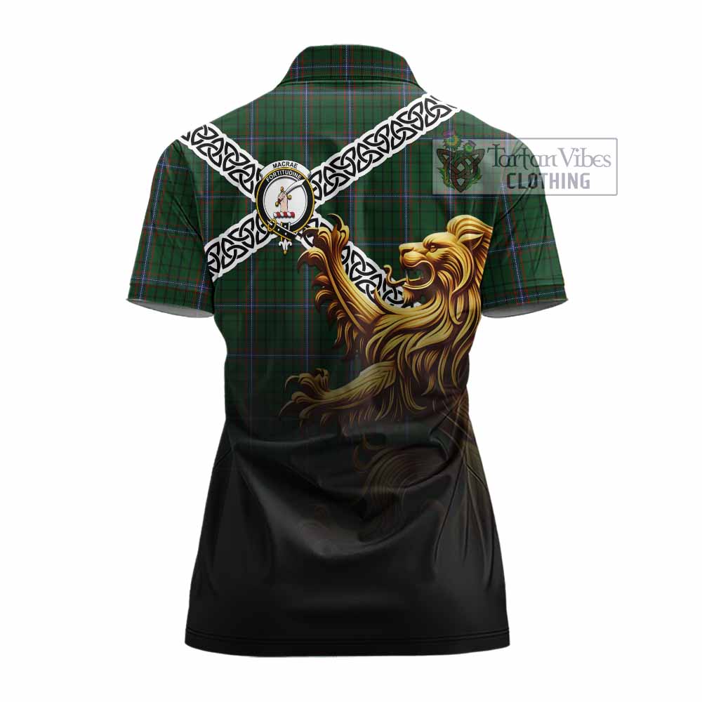 Tartan Vibes Clothing MacRae (McRae) Crest Tartan Women's Polo Shirt with Golden Lion Emblem Celtic Style