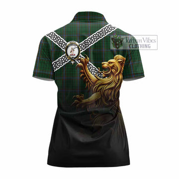 MacRae (McRae) Crest Tartan Women's Polo Shirt with Golden Lion Emblem Celtic Style