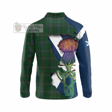 Tartan Vibes Clothing MacRae (McRae) Tartan Family Crest Long Sleeve Polo Shirt Scottish Thistle Celtic Inspired