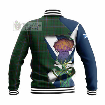 Tartan Vibes Clothing MacRae (McRae) Tartan Family Crest Baseball Jacket Scottish Thistle Celtic Inspired