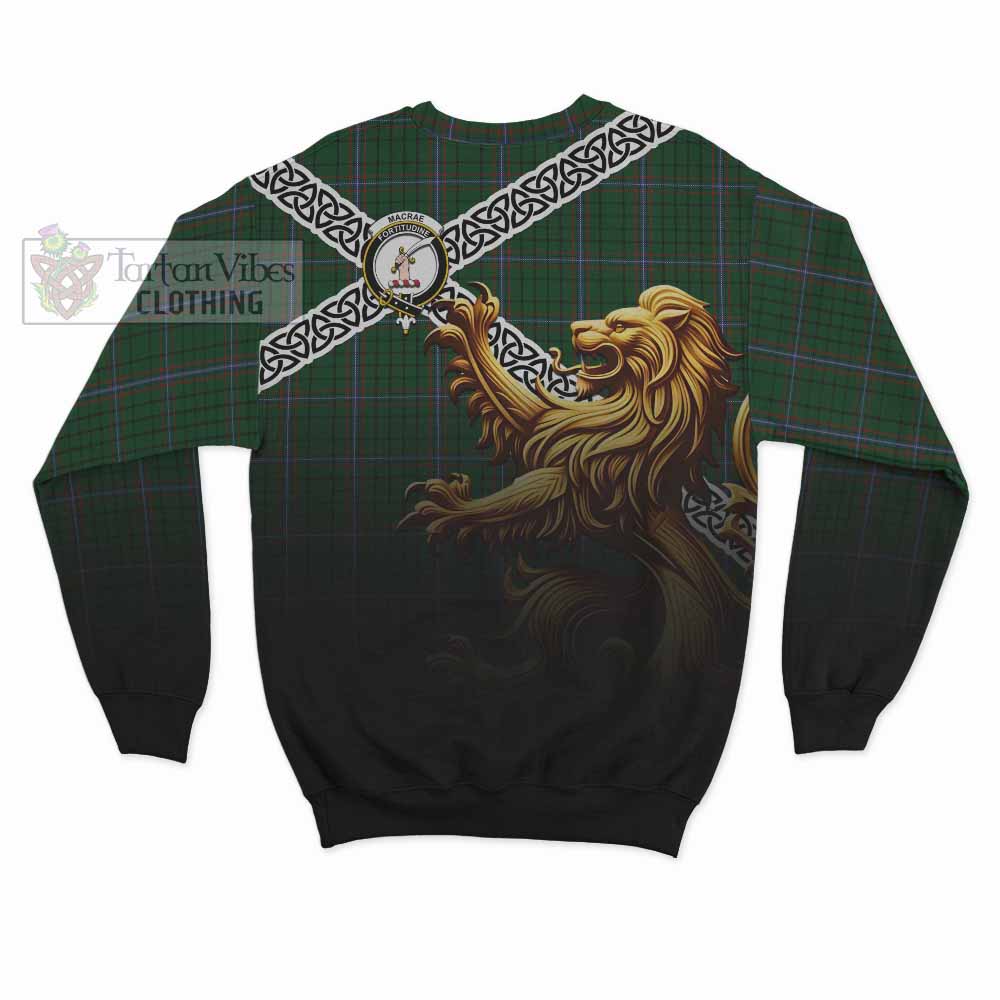 Tartan Vibes Clothing MacRae (McRae) Crest Tartan Sweatshirt with Golden Lion Emblem Celtic Style