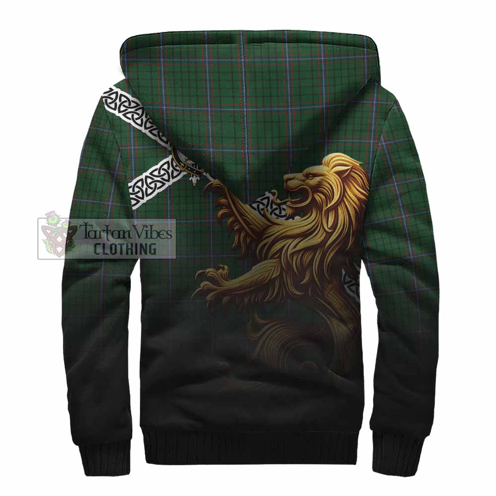 Tartan Vibes Clothing MacRae (McRae) Crest Tartan Sherpa Hoodie with Golden Lion Emblem Celtic Style