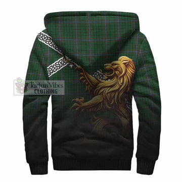 MacRae (McRae) Crest Tartan Sherpa Hoodie with Golden Lion Emblem Celtic Style