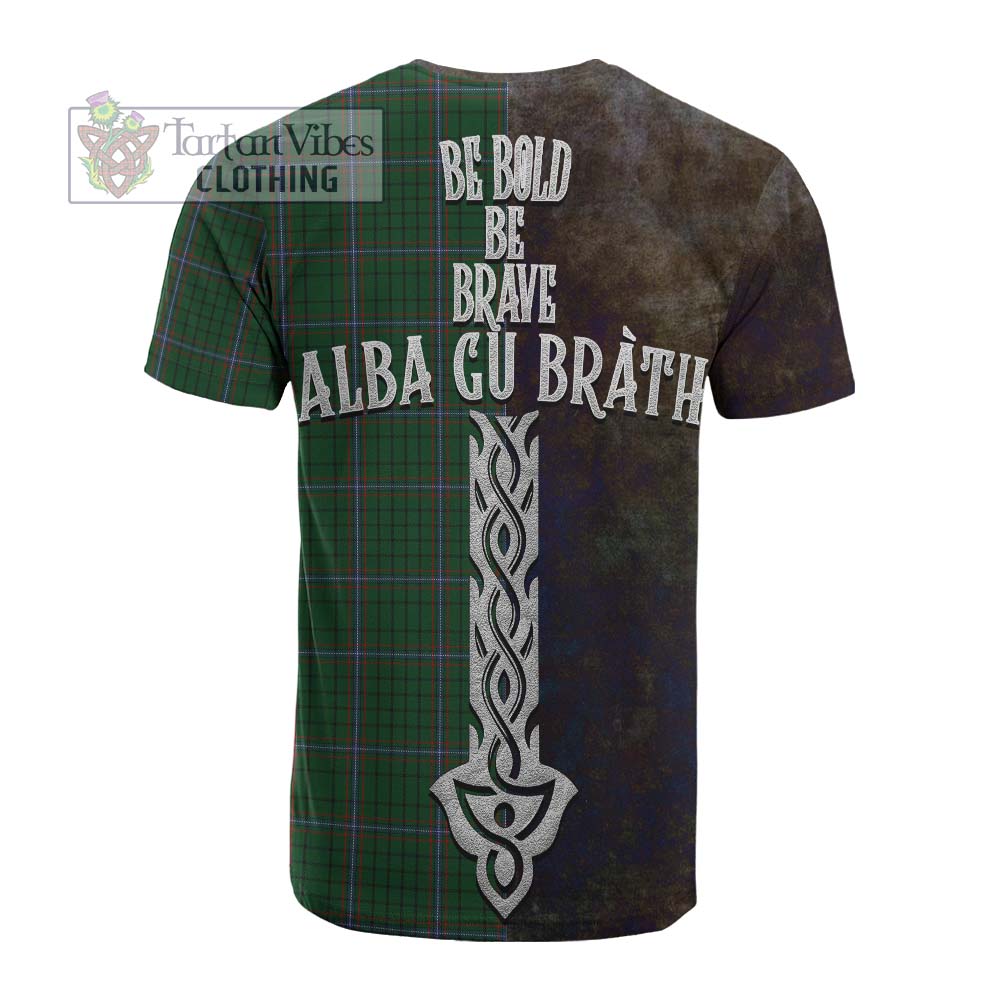 Tartan Vibes Clothing MacRae (McRae) Tartan Family Crest Cotton T-shirt Alba Gu Brath Be Brave Lion Ancient Style