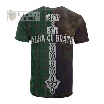 MacRae (McRae) Tartan Family Crest Cotton T-shirt Alba Gu Brath Be Brave Lion Ancient Style