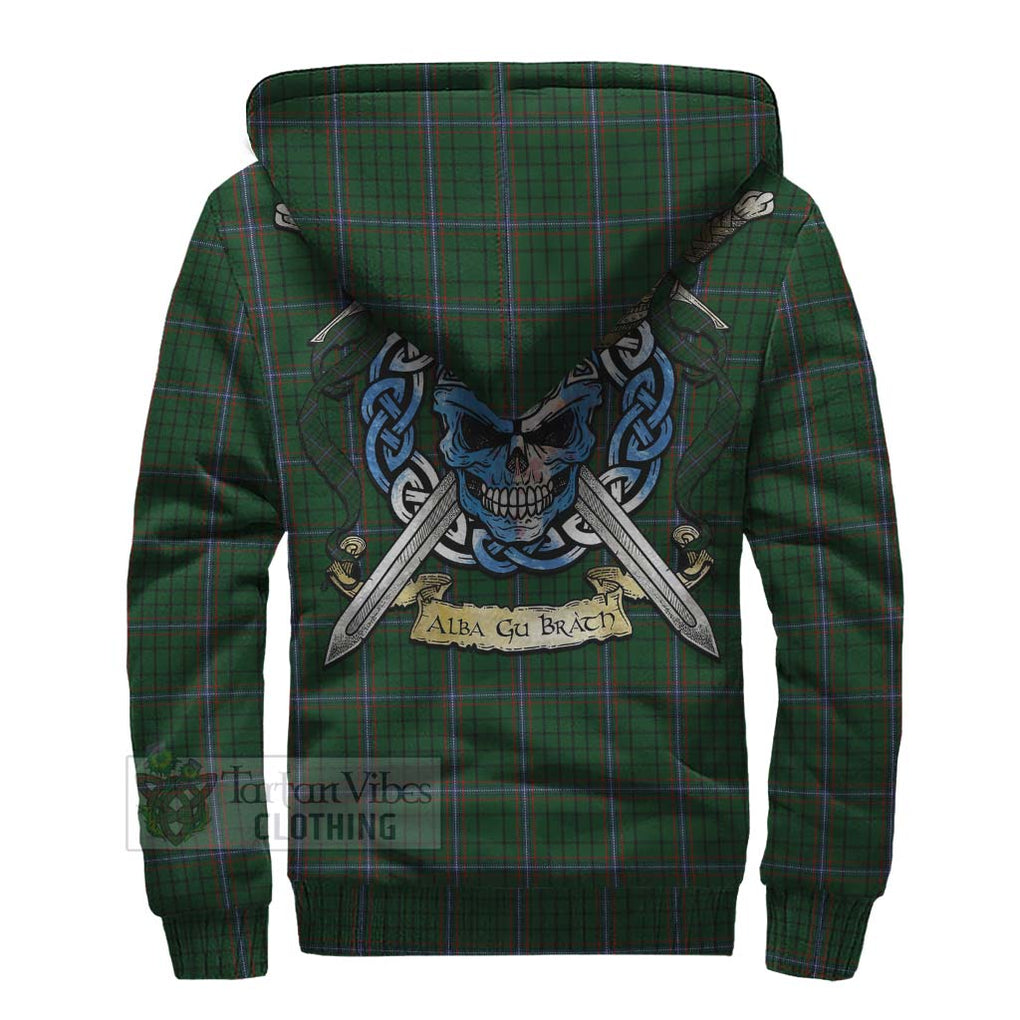 Tartan Vibes Clothing MacRae (McRae) Tartan Sherpa Hoodie with Family Crest Celtic Skull Style
