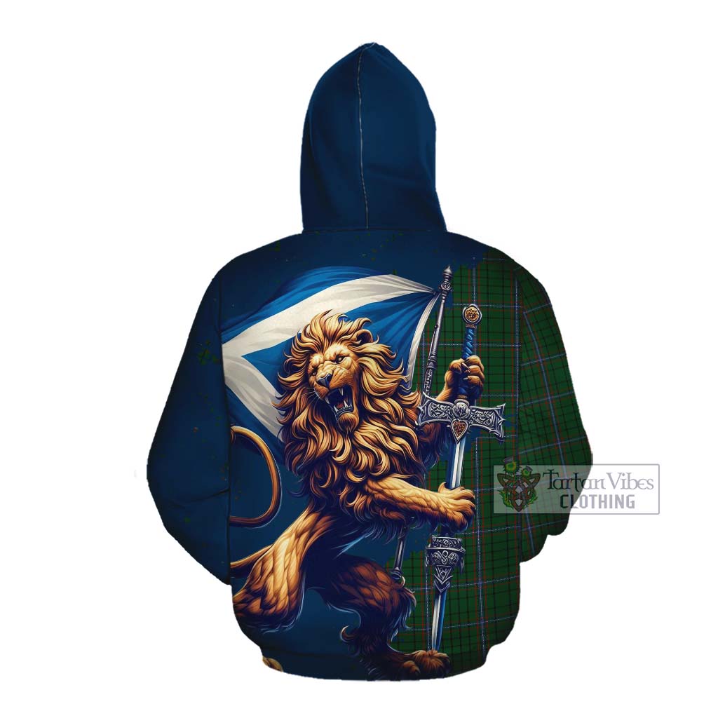 Tartan Vibes Clothing MacRae (McRae) Tartan Family Crest Cotton Hoodie with Scottish Majestic Lion