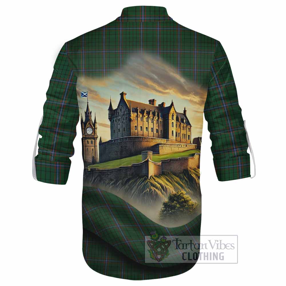 Tartan Vibes Clothing MacRae (McRae) Tartan Family Crest Ghillie Kilt Shirt with Scottish Ancient Castle Style
