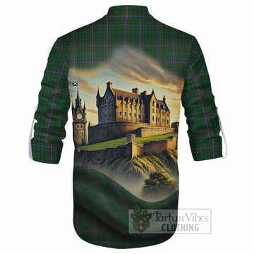 Tartan Vibes Clothing MacRae (McRae) Tartan Family Crest Ghillie Kilt Shirt with Scottish Ancient Castle Style