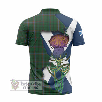 Tartan Vibes Clothing MacRae (McRae) Tartan Family Crest Zipper Polo Shirt Scottish Thistle Celtic Inspired