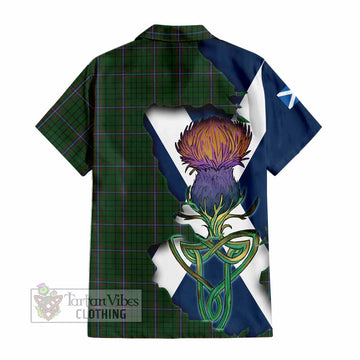 Tartan Vibes Clothing MacRae (McRae) Tartan Family Crest Short Sleeve Button Shirt Scottish Thistle Celtic Inspired