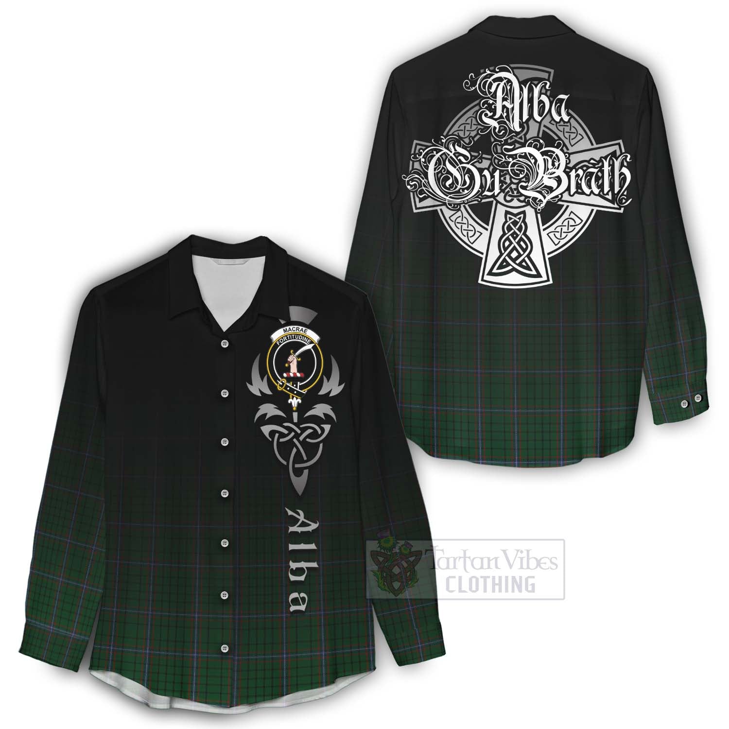 Tartan Vibes Clothing MacRae (McRae) Tartan Women's Casual Shirt Featuring Alba Gu Brath Family Crest Celtic Inspired