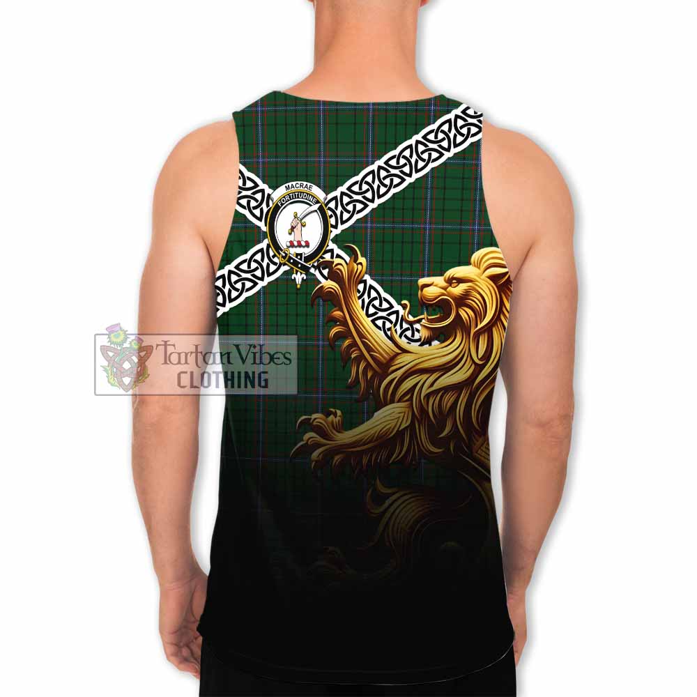 Tartan Vibes Clothing MacRae (McRae) Crest Tartan Men's Tank Top with Golden Lion Emblem Celtic Style