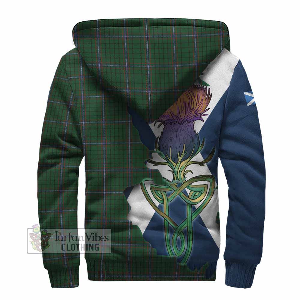 Tartan Vibes Clothing MacRae (McRae) Tartan Family Crest Sherpa Hoodie Scottish Thistle Celtic Inspired