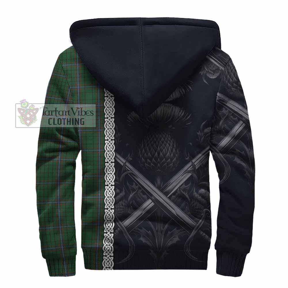 Tartan Vibes Clothing MacRae (McRae) Tartan Sherpa Hoodie with Family Crest Cross Sword Thistle Celtic Vibes