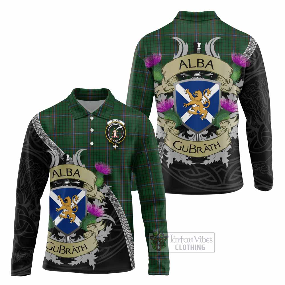 Tartan Vibes Clothing MacRae (McRae) Tartan Family Crest Long Sleeve Polo Shirt Lion Rampant Royal Thistle Shield Celtic Inspired